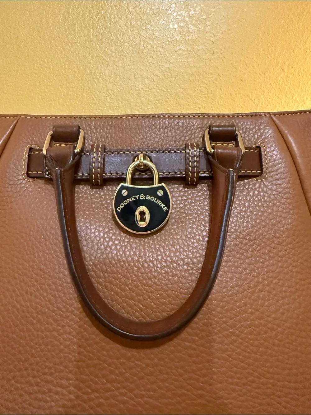 Dooney & Bourke Cognac Pebbled Leather Satchel with Gold Hardware